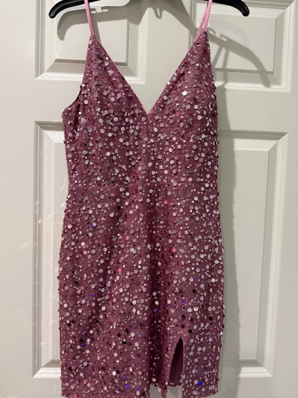 Dear Moon Sparkling Rose-Pink Sequin Mini Dress with V-Neck